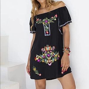 Back From Bali Women’s Off The Shoulder Spanish Flare Embroidered Mini Dress